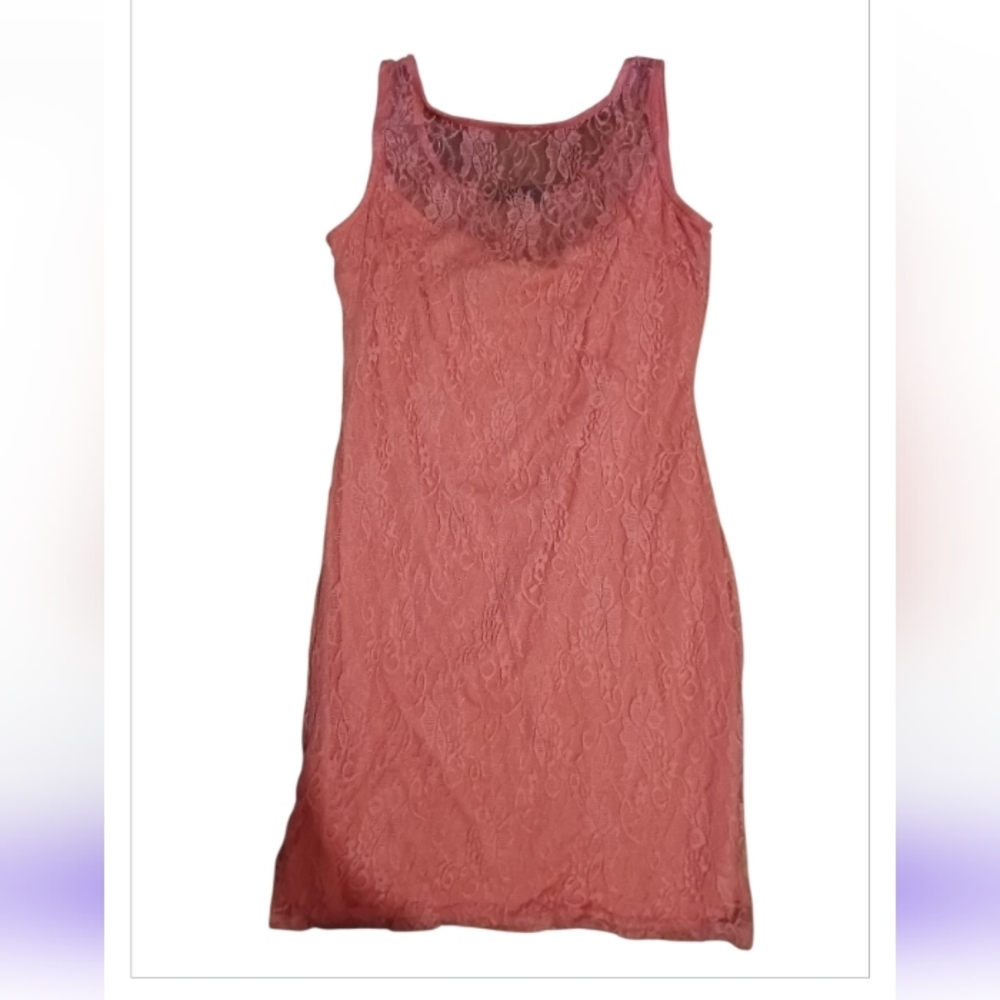 Elegant Lace Slip Dress - Pinky Coral/Dark Peach